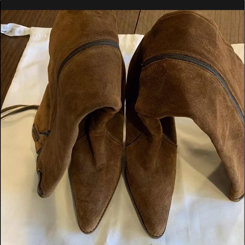 Coach Suede Long Boots, Size 7, Camel, Zip Closure, Leather Trims